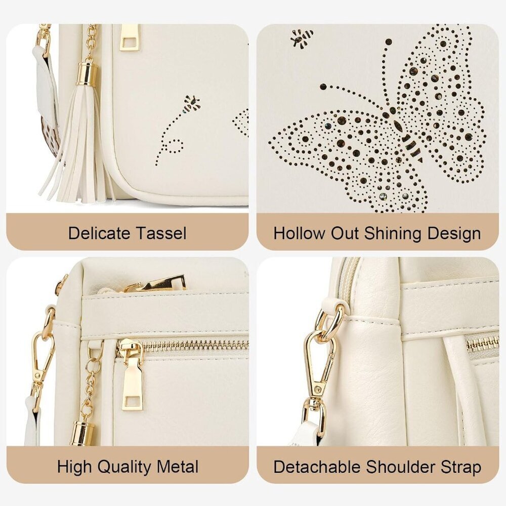 Women’s 08-white Leather Purse Crossbody Bag Handbags Butterfly Design - Picture 5 of 6
